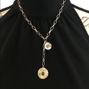 Statement Necklace Medallion Charm Gold Green